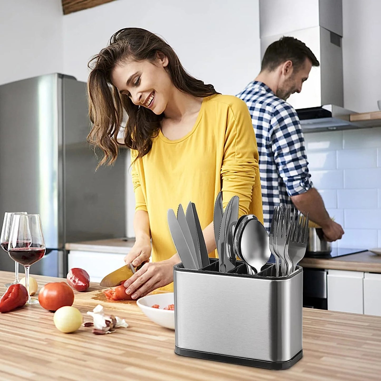 Fixdono Utensil Holder, Stainless Steel Kitchen Spoon Spatula Organizer, Modern Large Cooking Utensil Caddy Counter, Utensil Crock Silver