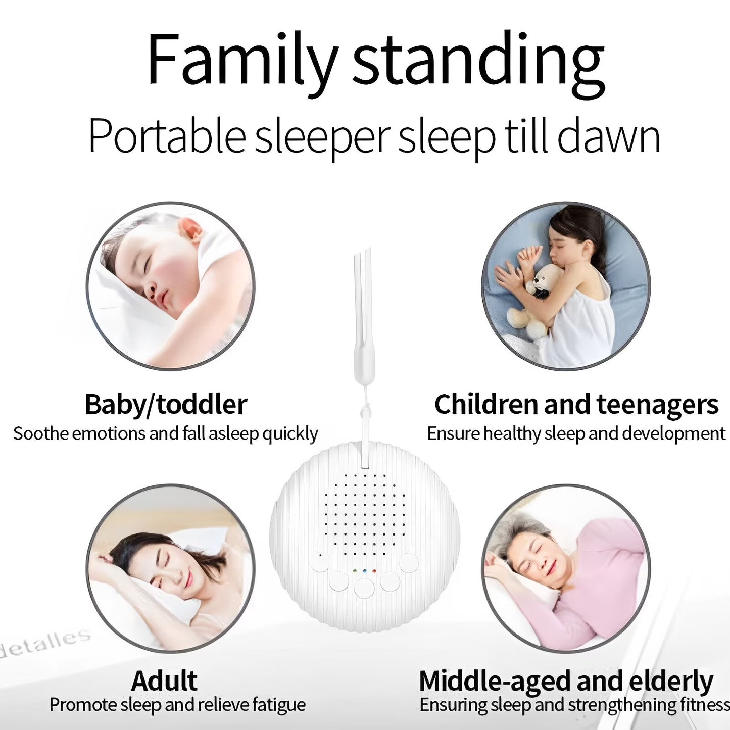 Fixdono Portable White Noise Sound Machine w/ Charging Cable for Adults, Baby, White