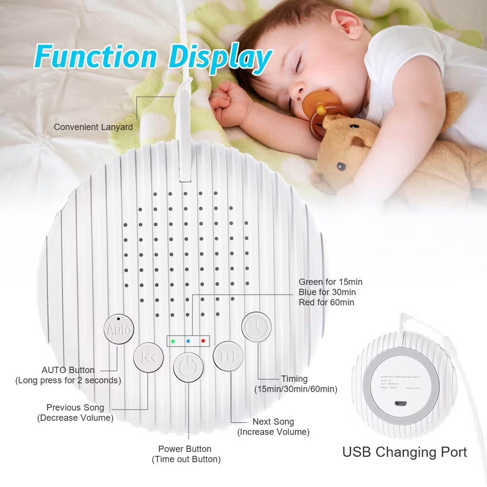 Fixdono Portable White Noise Sound Machine w/ Charging Cable for Adults, Baby, White
