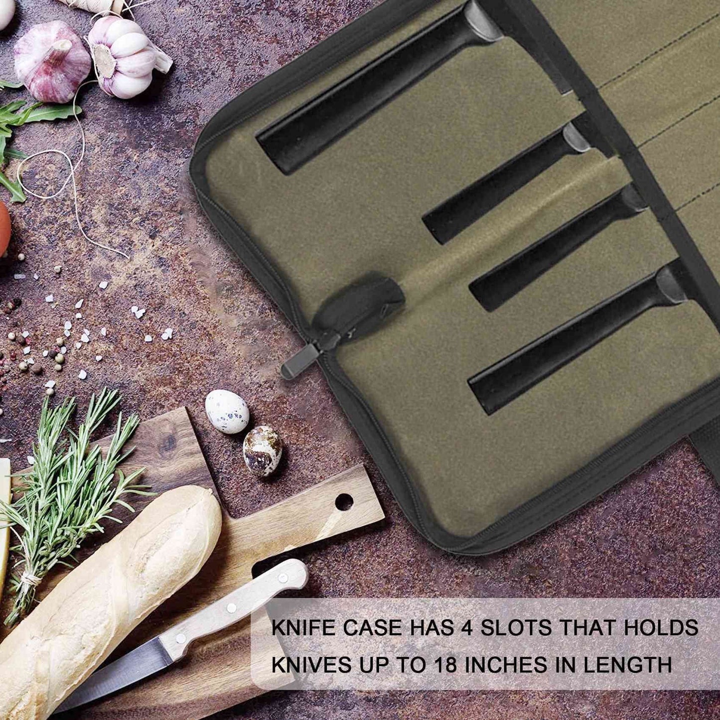 Fixdono Chef Knife Roll Bag Waterproof Foldable Canvas Culinary Storage Tool, 4 Slot Knife Roll Bag for Chef