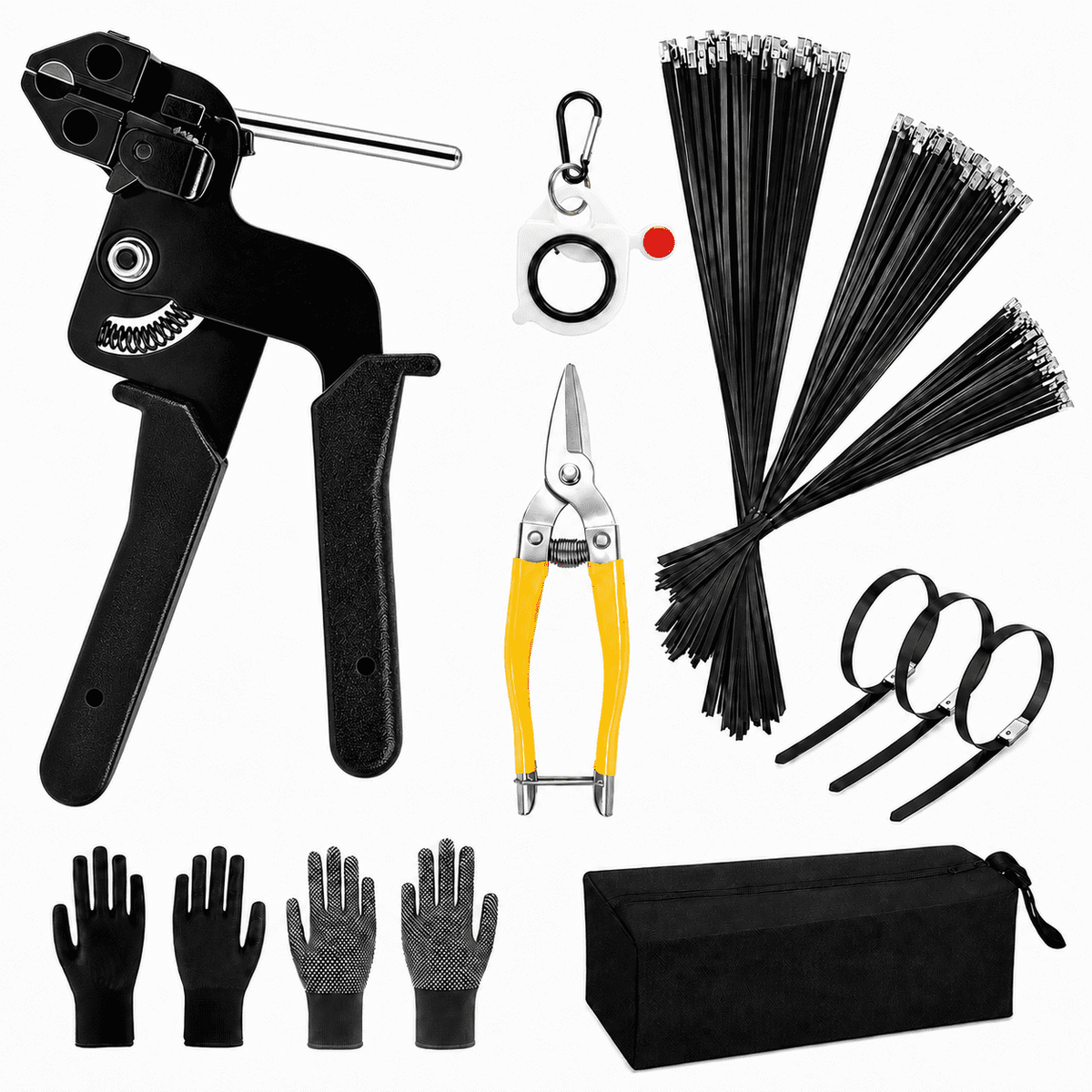 Cable Tie Gun Kit with 300pcs Stainless Steel Zip Ties, 3 Sizes (8", 12", 16"), Heavy-Duty Tensioning & Cutting Tool for Chain Link Fence, Exhaust Wrap
