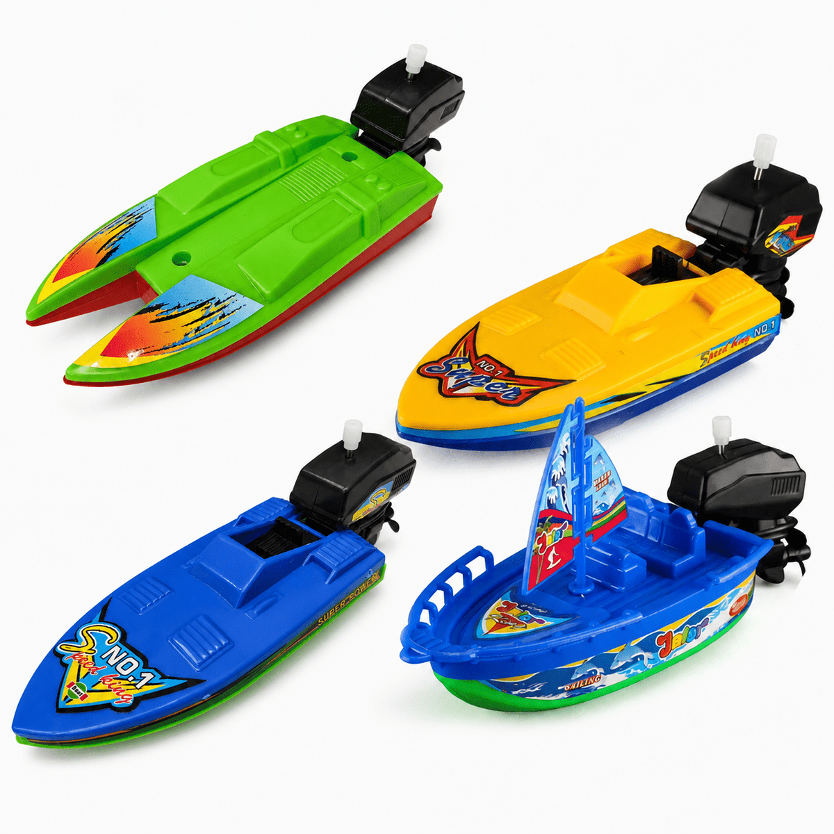 Fixdono Wind-up Boat Bath Toy, 4 Pack Clockwork Boat Bathtub Toy, Ship Winding Clockwork Toy, Float Water Wind up Water Boat Children Bathtub Shower Toy for Kids(Random Color)