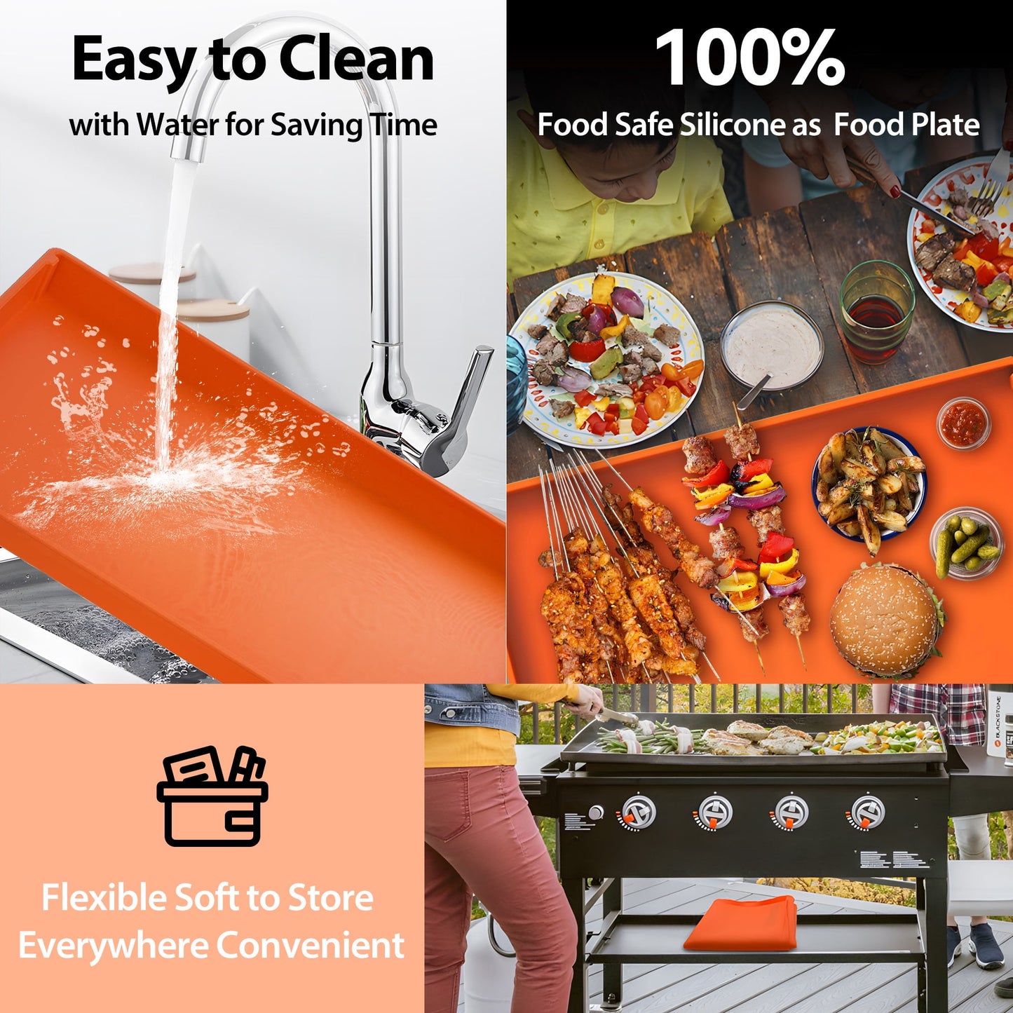 Fixdono 22" Silicone Griddle Mat for Blackstone, Full-Edge Protective, Food-Grade Silicone Griddle Cover, Blackstone Griddle Accessories, Orange