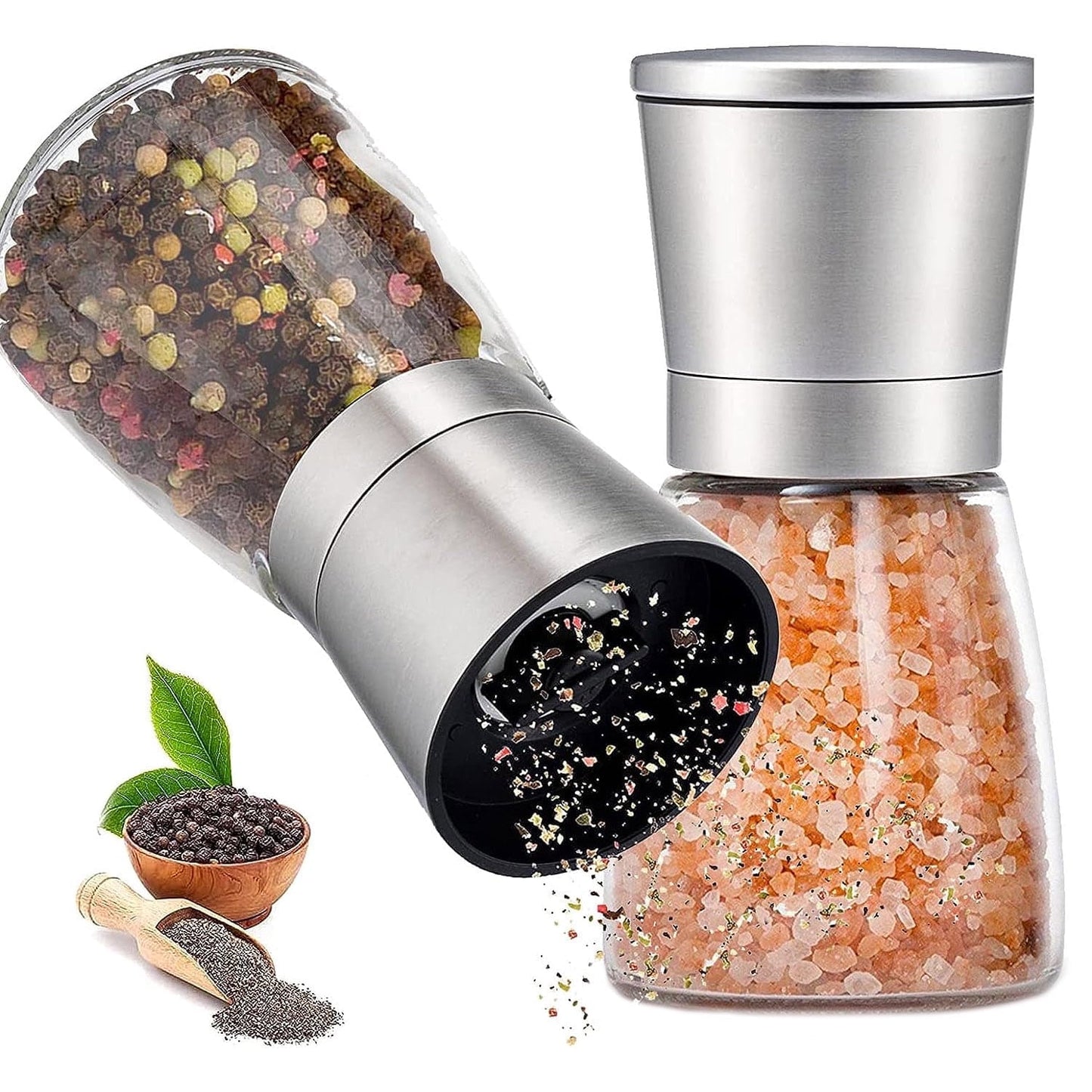 Fixdono Salt or Pepper Grinder, Manual Spice Mill, Refillable Pepper Mill Grinder, Stainless Steel, Adjustable Coarseness, 180ml/6oz, Perfect for Peppercorn, Salt or Spice