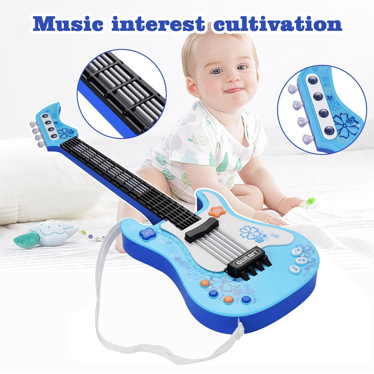 Kids Little Guitar,Kids Guitar for Boys with Rhythm Lights and Sounds,Fun Baby Educational Musical Instruments,Fixdono Music Electric Guitar Toy for Toddlers Children 3 4 5 Year Old Boys Girls,Blue