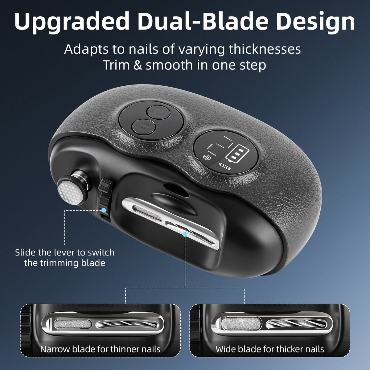 Electric Nail Clipper for Seniors, 2-Speed Nail Trimmer with Dual-Blade Design, LED Light and Magnifier, Black