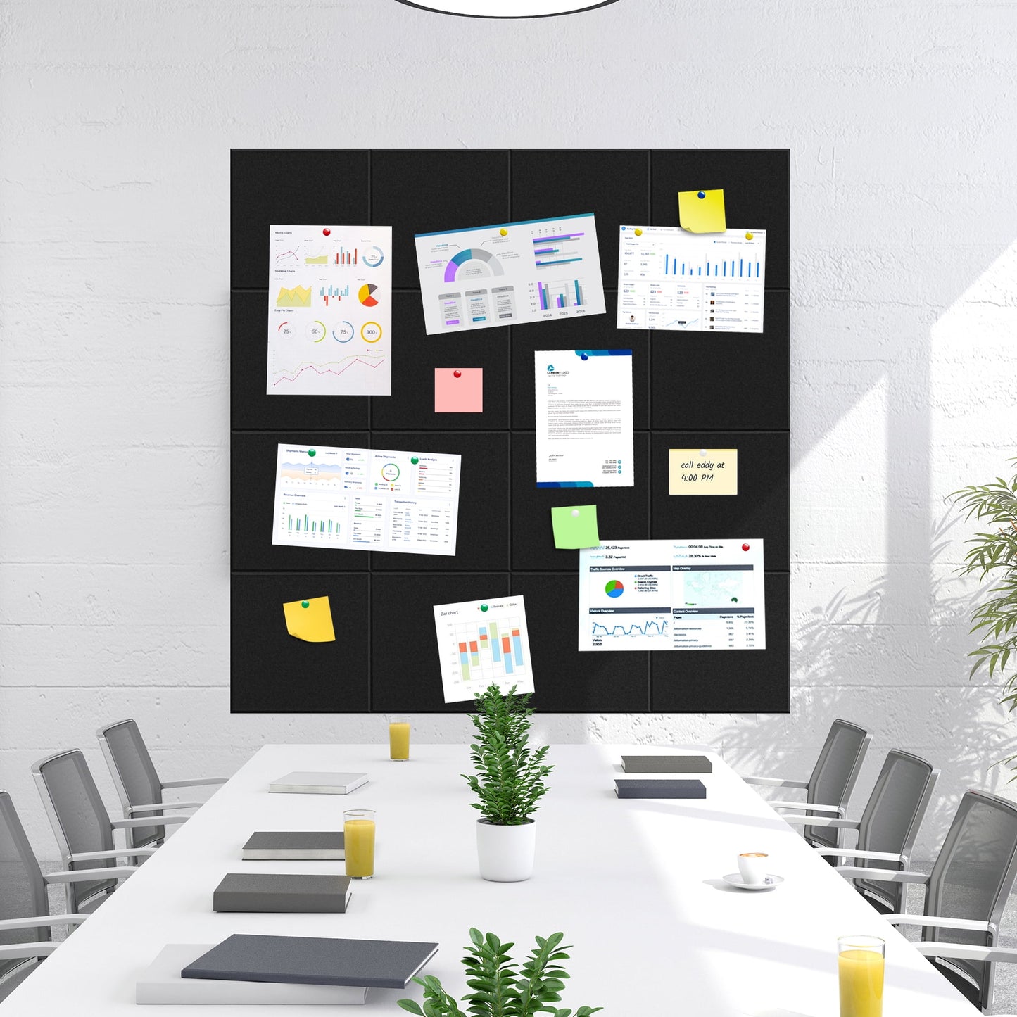 Fixdono Felt Tile Bulletin Board, 16 Pack Felt Wall Tiles with 100 Push Pins,10 Push Pin Clips, Sticky Notes, Large Alternative Cork Board for Walls Home Office, 47 X 47 inches