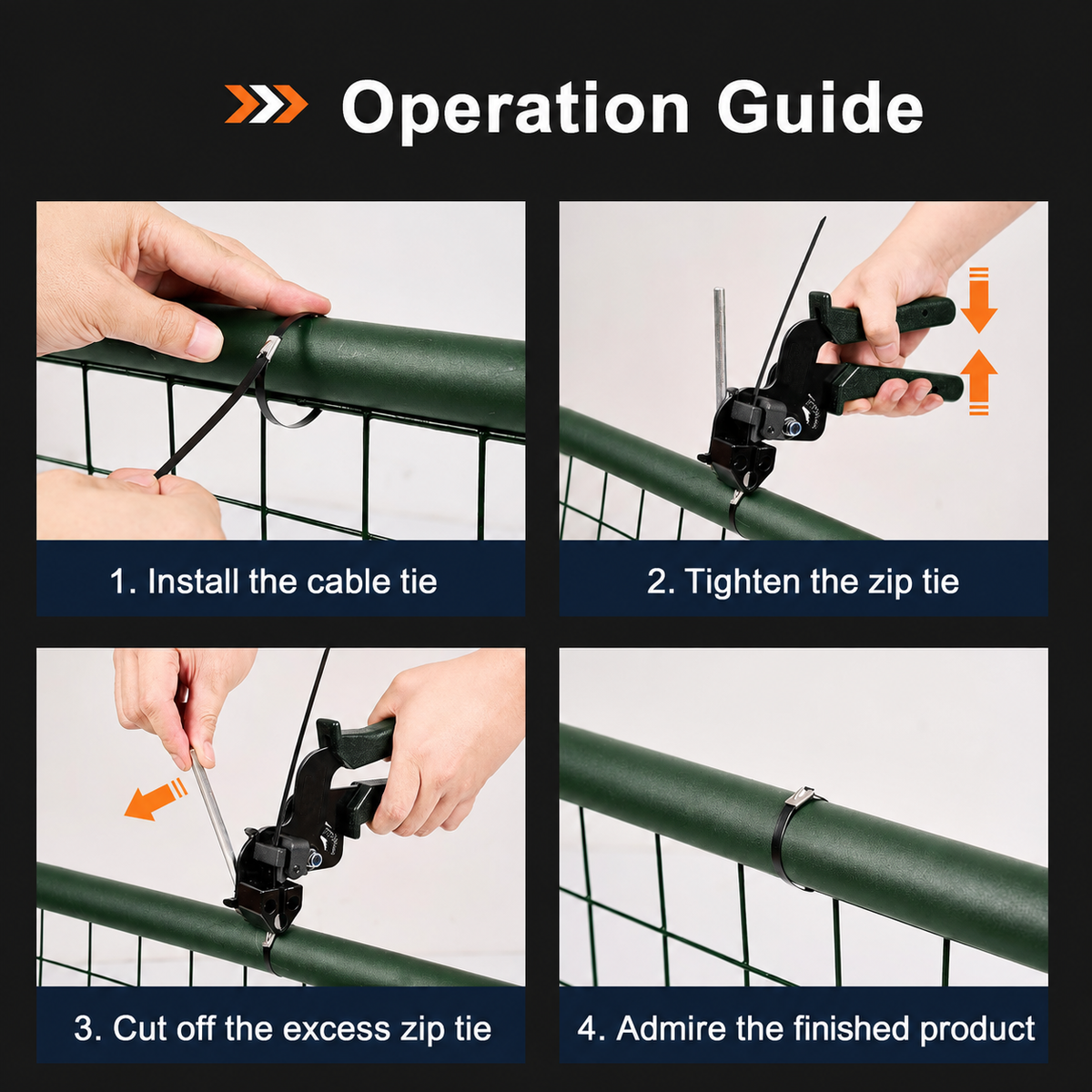 Cable Tie Gun Kit with 300pcs Stainless Steel Zip Ties, 3 Sizes (8", 12", 16"), Heavy-Duty Tensioning & Cutting Tool for Chain Link Fence, Exhaust Wrap