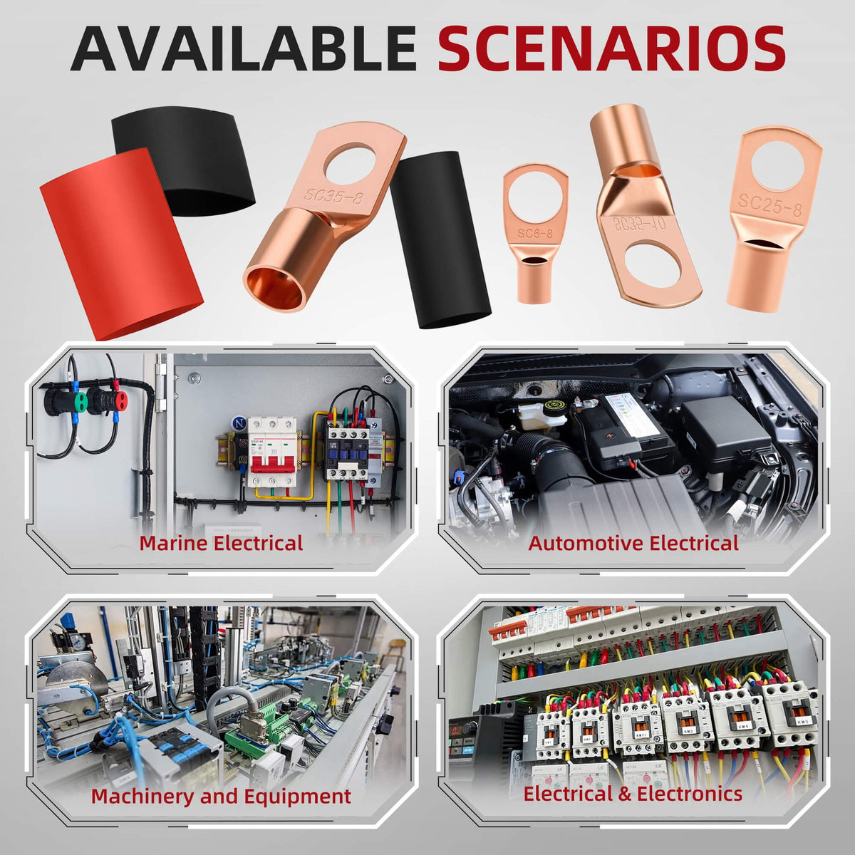 Fixdono 150pcs Battery Cable Ends, Copper Wire Lugs Assortment Kit for Marine Electrical Supplies