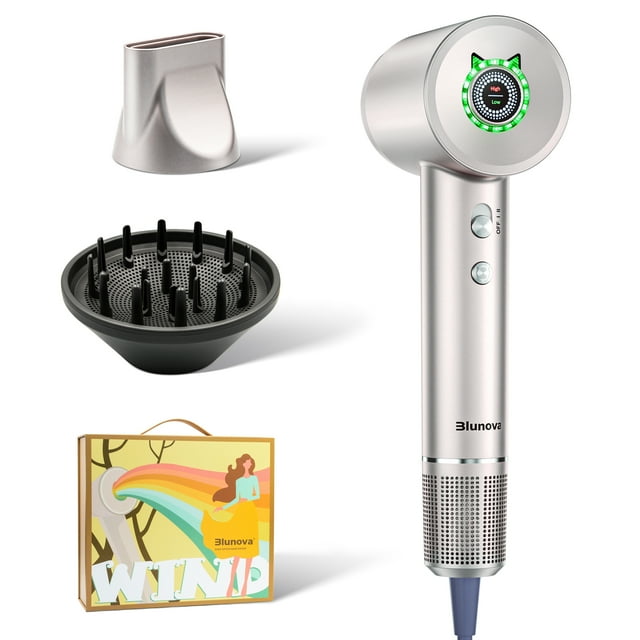 Blunova Hair Dryer, High-Speed Ionic Blow Dryer, Lightweight Hairdryer with Diffuser, Gift Set for Women