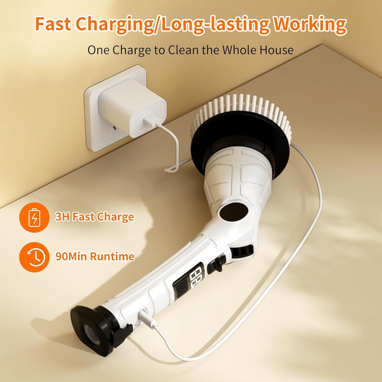 Electric Spin Scrubber, Adjustable Angle ＆ Extension Handle, 3 Speed Mode Power Electric Scrubber for Cleaning, Cordless Shower Cleaning Brush with 8 Brush Heads for Bathroom/Tub/Floor/Tile