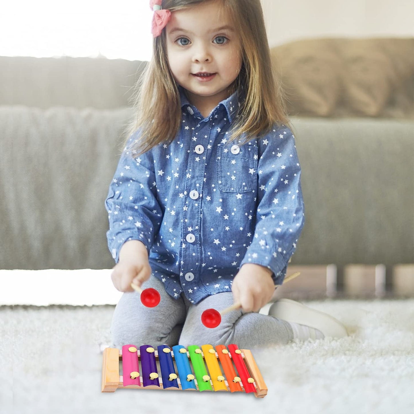 Fixdono Wooden Xylophone Children's Musical Instruments Toy, Wooden 8 Keys Hand Knock with Mallets Preschool Educational Toys, Great Gift for Kids Girls and Boys Toddlers Ages 3+