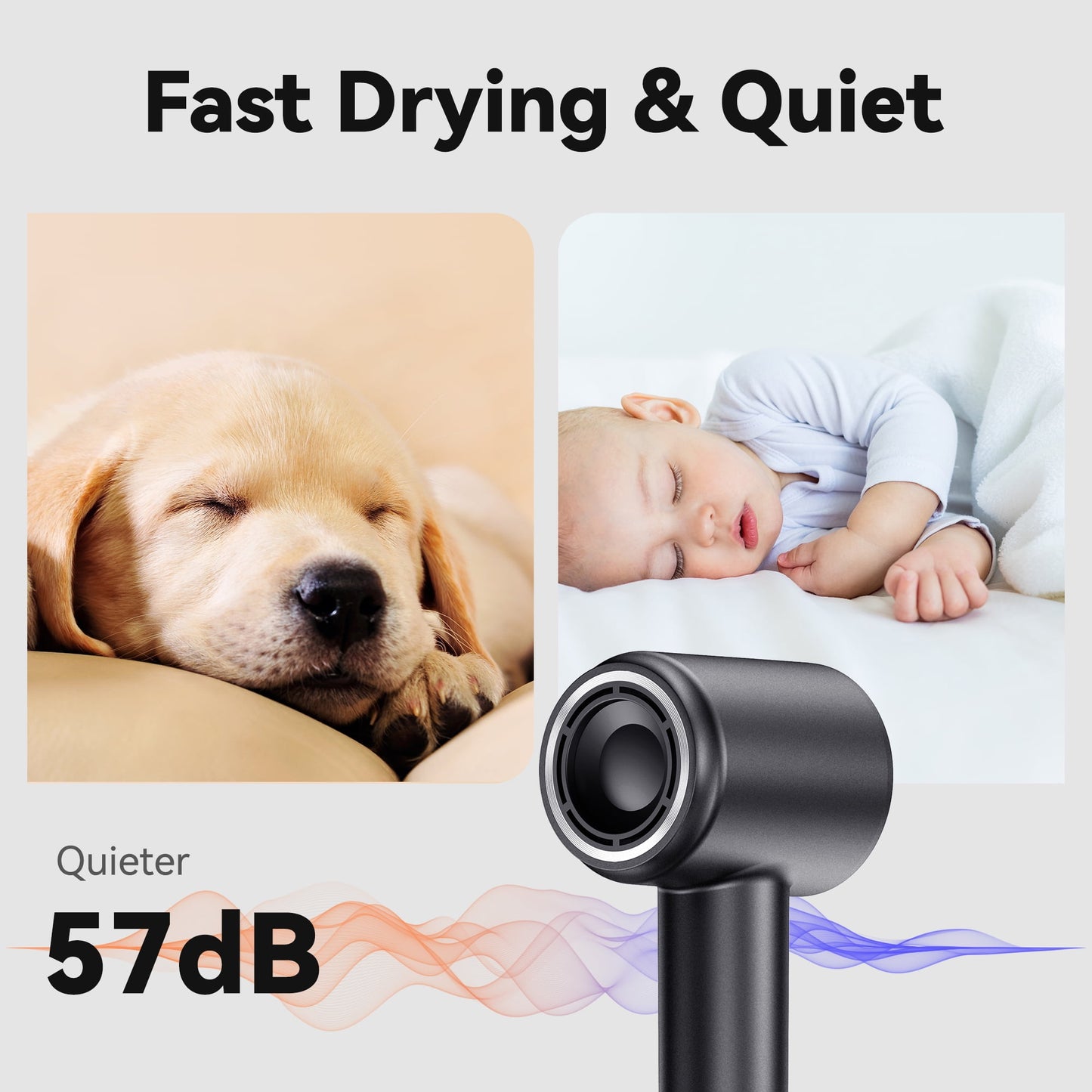 Fixdono Professional High Speed Ionic Hair Dryer with Magnetic Nozzle, Fast Drying, Low Noise